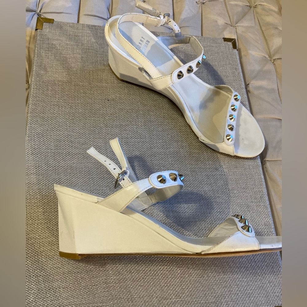 Stuart Weitzman white wedge sandals